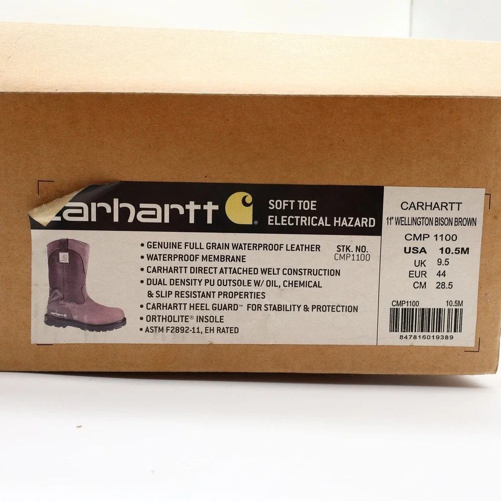 Carhartt Work Boots Mens 10.5 M Brown Leather Waterproof Wellington CMP1100 NIB